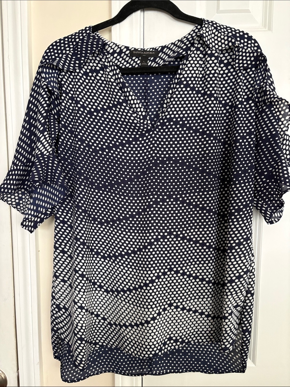 Banana Republic Navy and White Polka Dot V-Neck Tunic